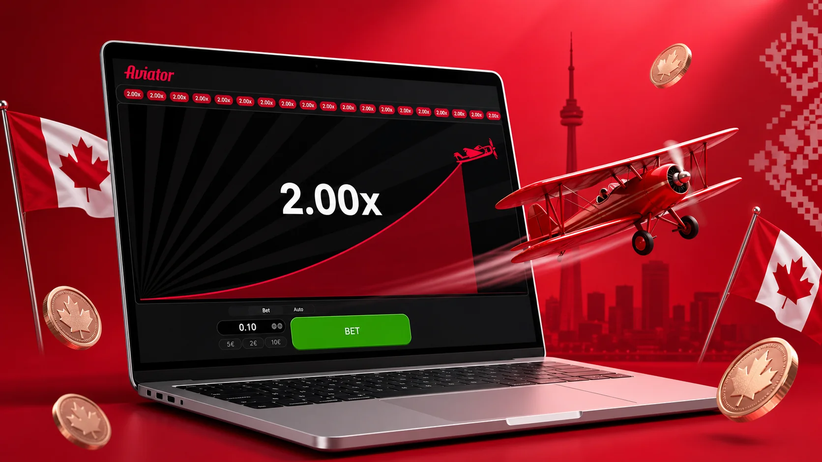 Aviator session history panel showing flat-bet sequence with auto-cashout at 2x over 20 rounds