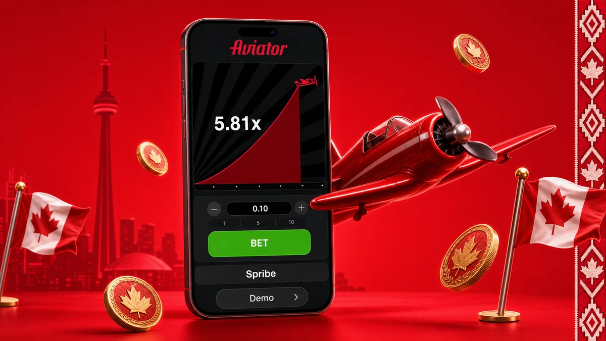 Aviator running in a Canadian casino mobile app with the bet panel, cashout button and Interac deposit option visible